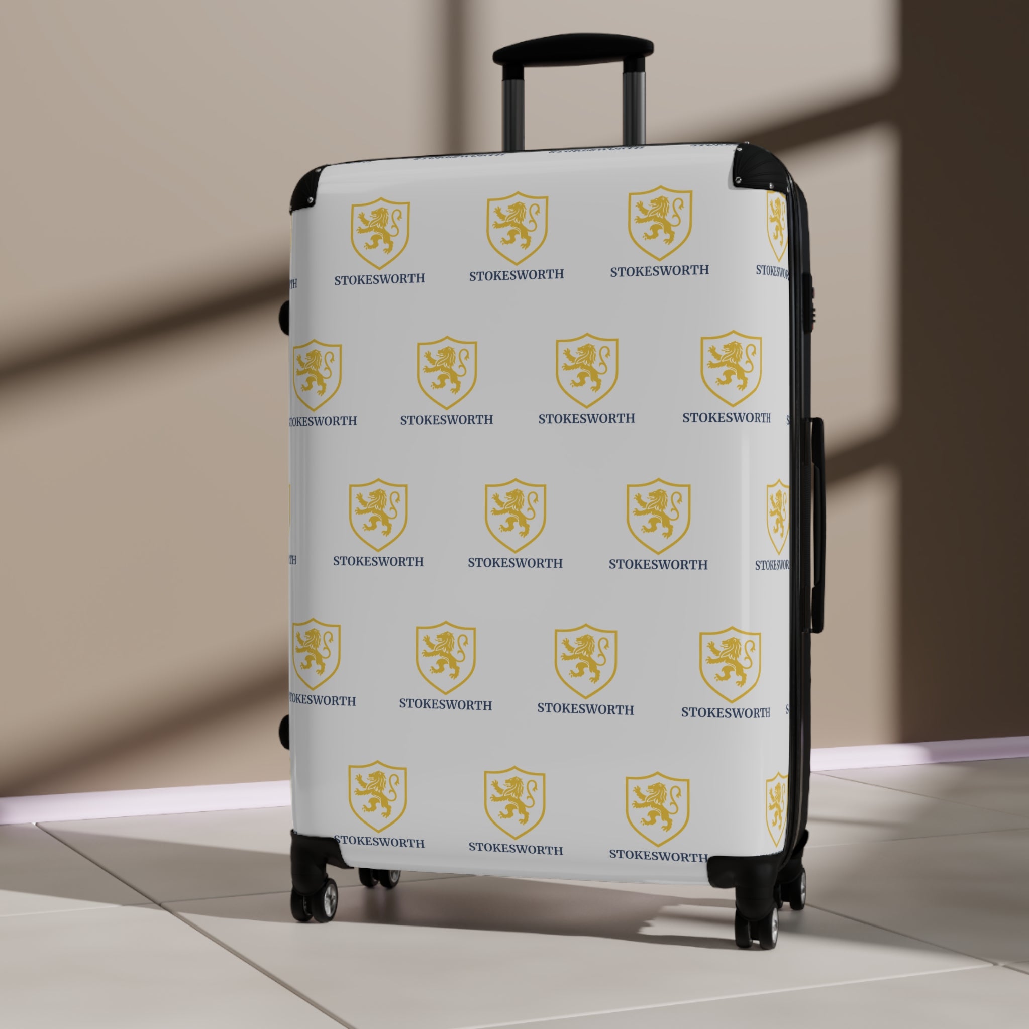 Custom Logo Suitcase Cover — Personalized Travel Luggage Protector with Repeated Crest Design