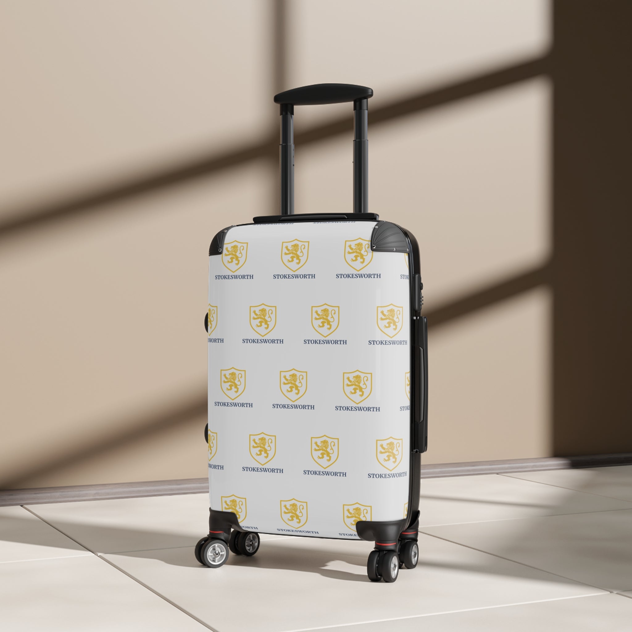 Custom Logo Suitcase Cover — Personalized Travel Luggage Protector with Repeated Crest Design