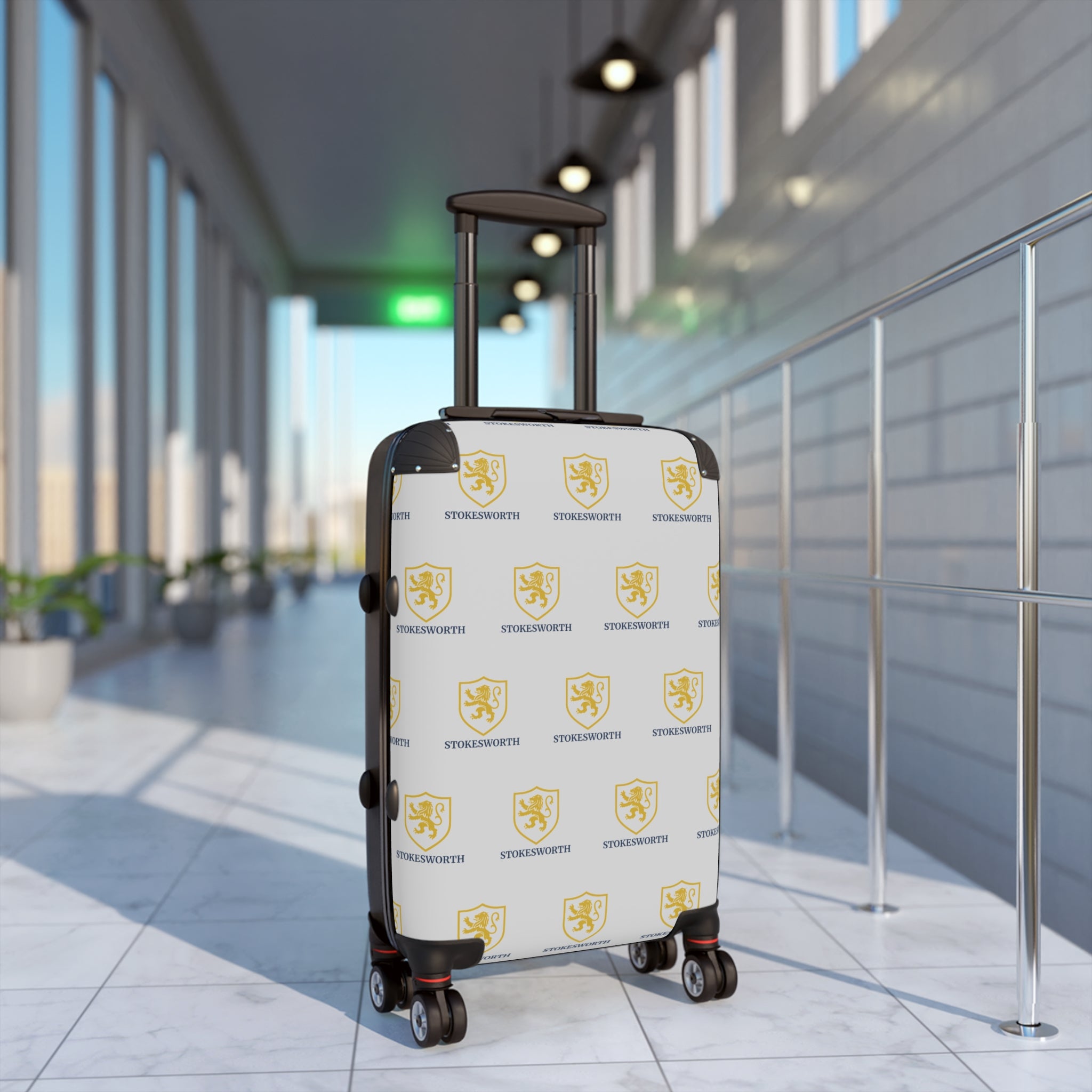 Custom Logo Suitcase Cover — Personalized Travel Luggage Protector with Repeated Crest Design