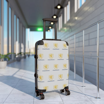 Custom Logo Suitcase Cover — Personalized Travel Luggage Protector with Repeated Crest Design