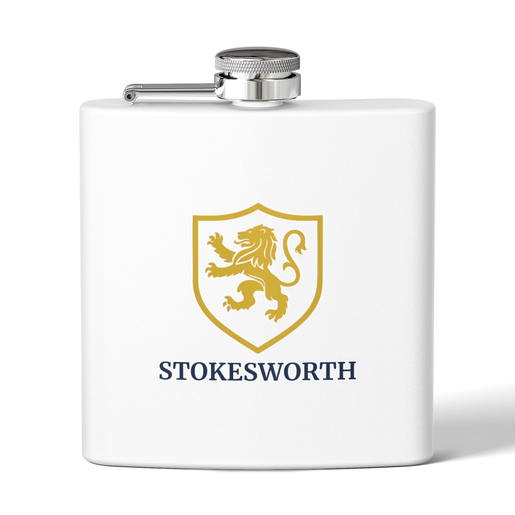 Stokesworth Crest Stainless Steel Flask — 6oz Pocket Hip Flask