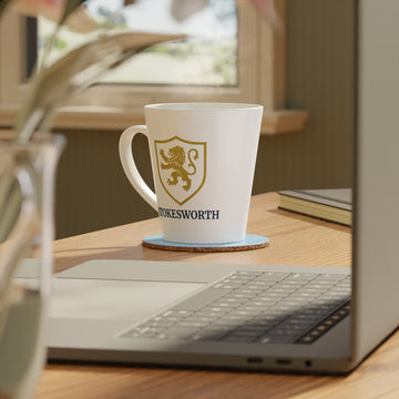 Gold Lion Crest Latte Mug — 12oz Ceramic Coffee Cup (Stokesworth)