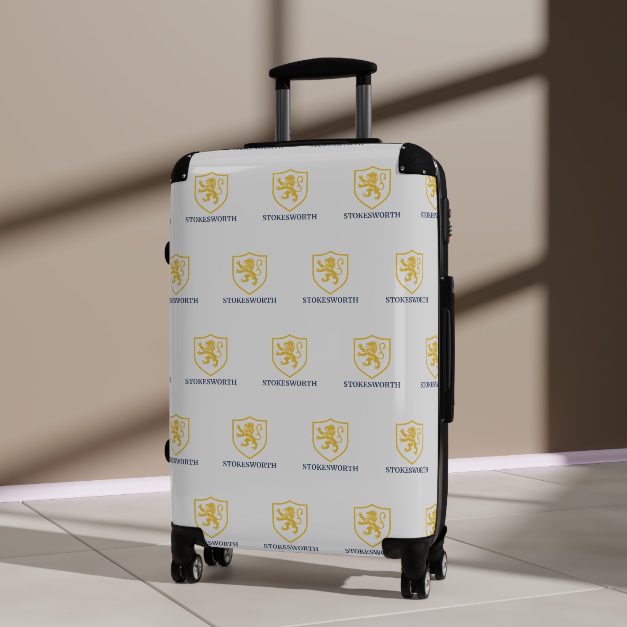 Custom Logo Suitcase Cover — Personalized Travel Luggage Protector with Repeated Crest Design