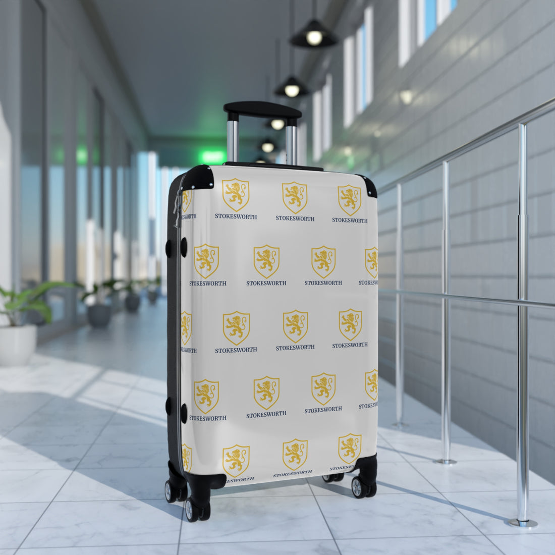 Custom Logo Suitcase Cover — Personalized Travel Luggage Protector with Repeated Crest Design