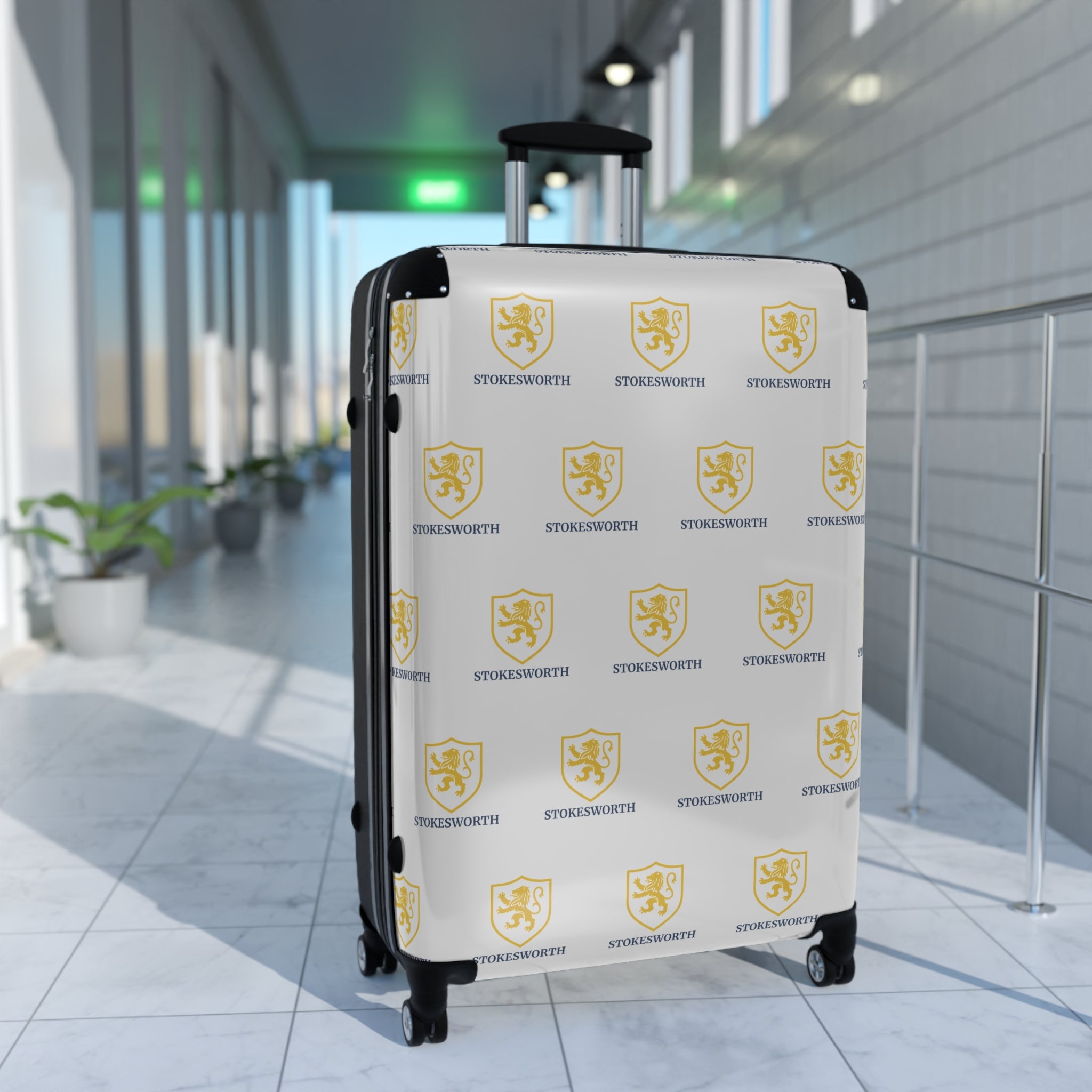 Custom Logo Suitcase Cover — Personalized Travel Luggage Protector with Repeated Crest Design